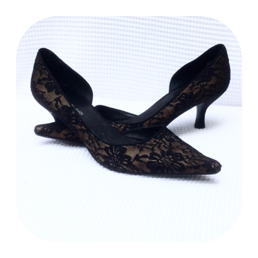 Bandalino Brown Black Lace Pointy Toe Pump 10